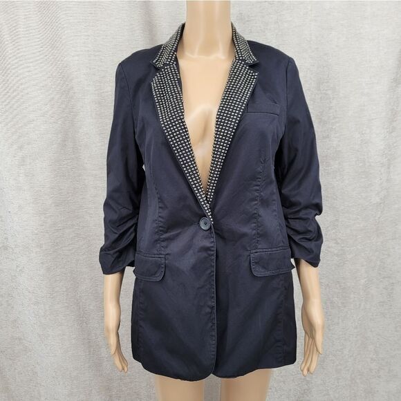 Express Black Cotton Blazer with Studded Lapel - Picture 1 of 8